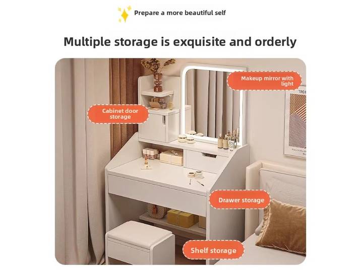 Commode de chambre à coucher avec miroir, table de maquillage, rangement pour petit appartement, table de maquillage