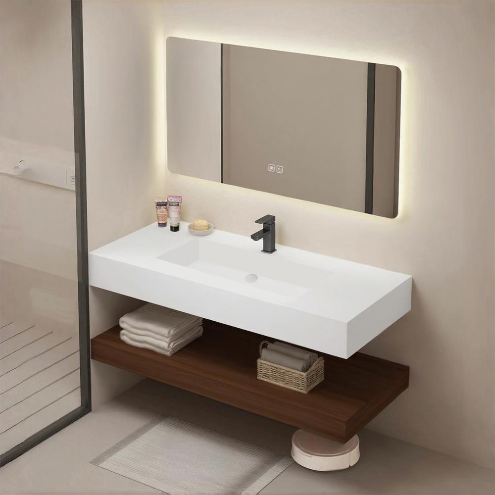 Waschbecken aus Sinterstein Modernes Waschbecken Badezimmer Hänge Waschbecken mit LED Spiegel, Ablage 120*55cm [C025]