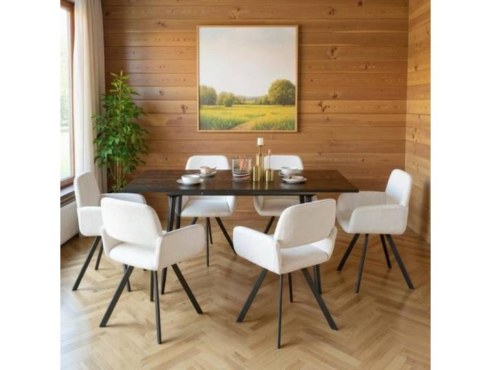 URBAN MEUBLE - Lot de 6 - Chaises de salle à manger - Rotation 360° - Daim beige - Scandinave