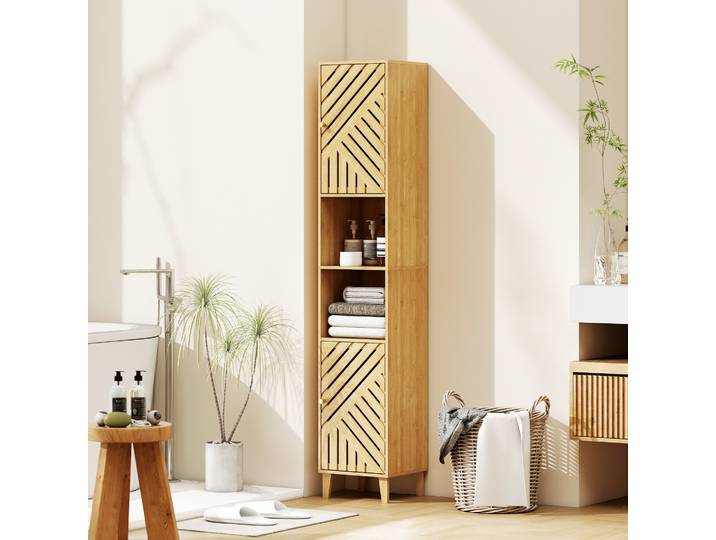 HOMCOM Armoire Bambou Salle de Bain 32x30x170cm Bois Naturel