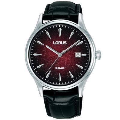 Quarzuhr LORUS, rot (schwarz, braun), Armbanduhren, Herren, Quarzuhr, Armbanduhr, Damenuhr, Herrenuhr, Lederarmband, analog, Tag
