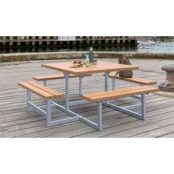 Sitzgruppe für Garten Holz – Gartensitzgruppe aus Kiefer/Fichte – quadratische Bank-Tisch-Kombination – ideale Terrassenmöbel für 8 Personen