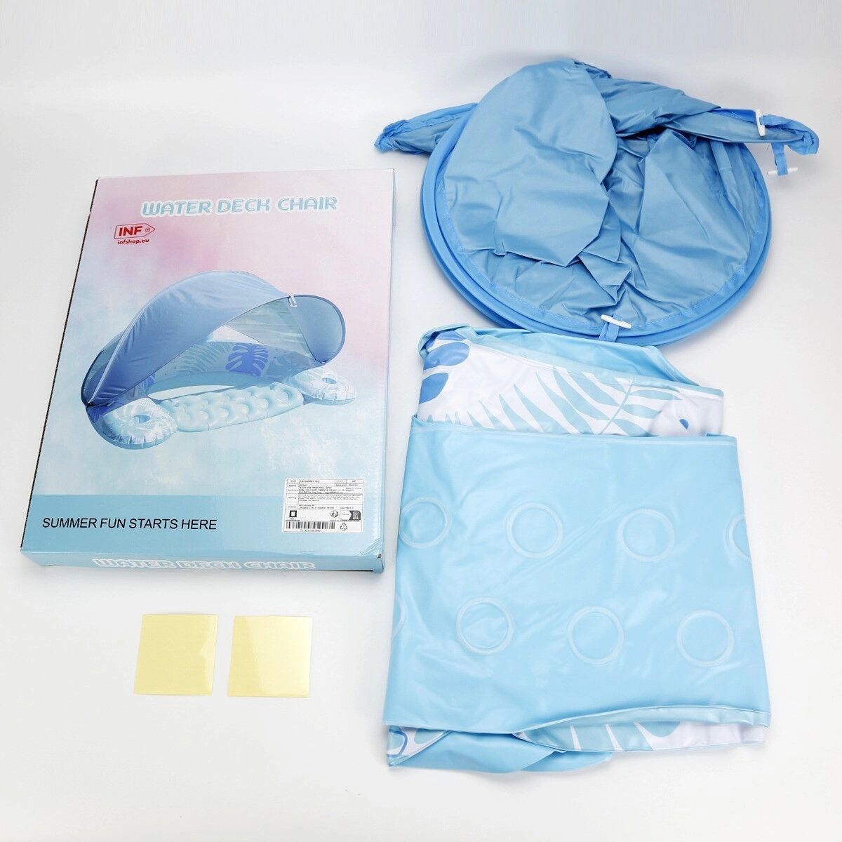 INF Chaise flottante gonflable pour piscine avec auvent en U à double couche, PVC et maille nylon, transat adulte