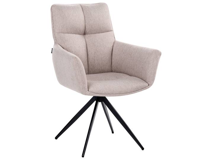 BELIANI Esszimmerstuhl Beige Stoff Gepolstert Gesteppt Schwarze Metallbeine Drehbar Gepolstert Moderner Stil Drehstühle Polsterstühle Esszimmer