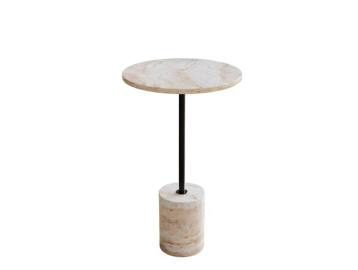 Liadomo Beistelltisch rund, Goro, 36 cm, Marmor braun Couchtisch, runde Tischplatte, Marmortischplatte, Marmorfuß, Metallstange, Unikat, robust