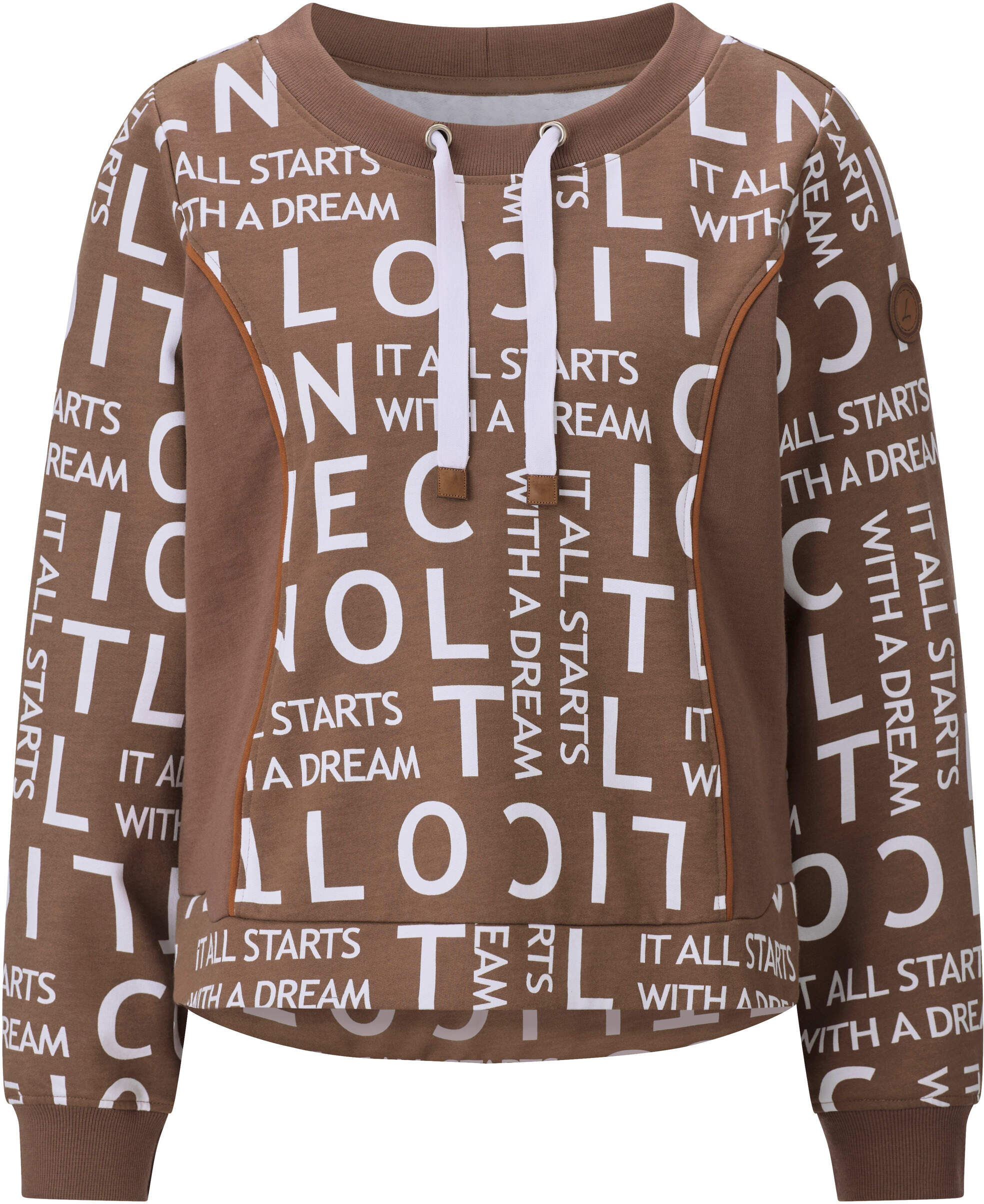 Sweatshirt WITT "Sweatshirt Sweatshirt mit angerautem Innenteil", Damen, Gr. 52, braun (braun, weiß, bedruckt), Sweatware, , Sportlich, Rundhals, Sweatshirts Sweatshirt