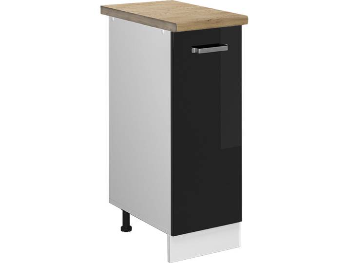 Apothekerschrank Vicco R-Line Schwarz Hochglanz 30 cm , AP Eiche, Model 45933
