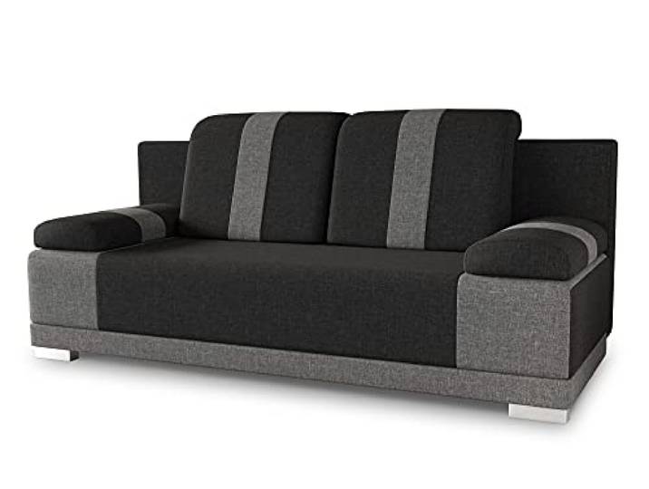 Sofnet - Schlafsofa Imola mit Bettkasten (Schwarz, Sawana 14 + 05) Bettsofa mit Bettkasten, Bettfunktion, Couch, Bettsofa, Polstersofa, Klappsofa, Sofagarnitur, Stoffbezug