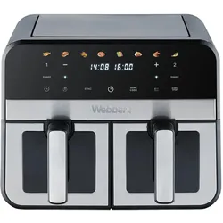 Webber Frytkownica Beztłuszczowa Podwójna Air Fryer Dwukomorowa Ceramiczna, Fritteuse, Schwarz, Silber