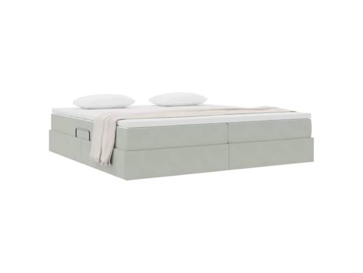 KTHLBRH Boxspringbett mit Matratze, Hellgrau, 200 x 200 cm Weicher Samt, hydraulisches Heben, Metallgestell, großer Behälter