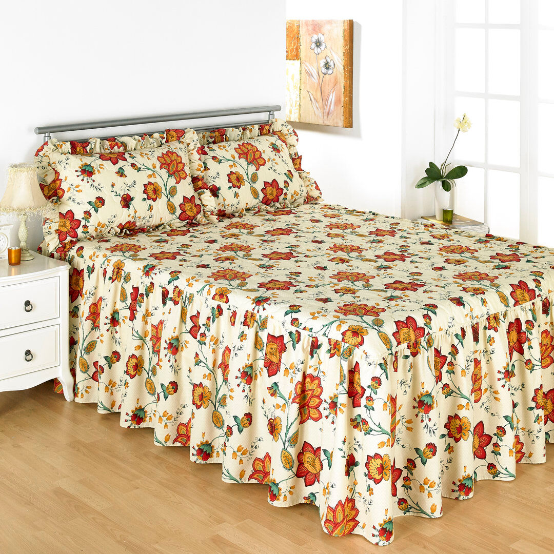 Latitude Run Odette Cotton Blend Floral Bedspread Cream/Orange W262 x L265cm
