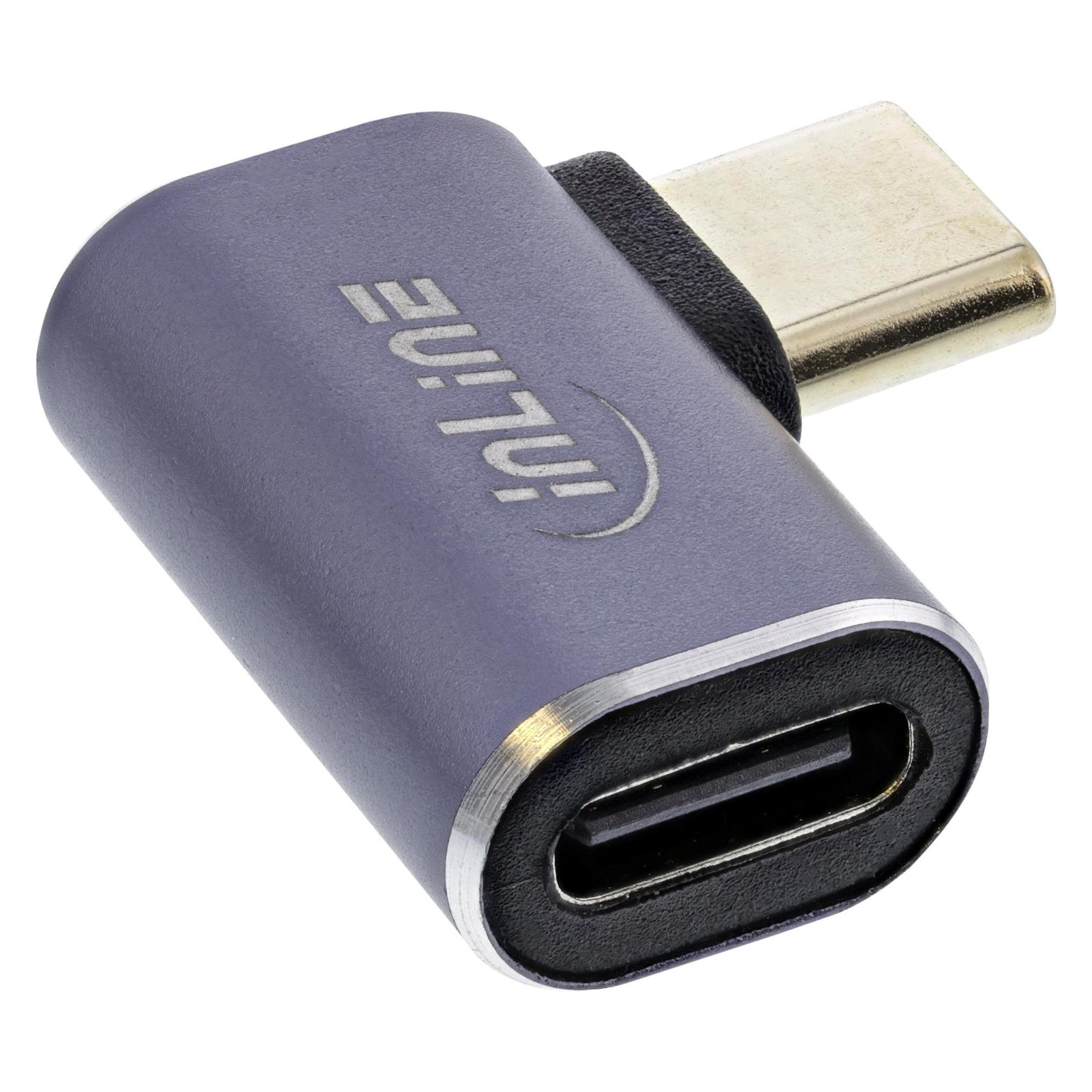 InLine USB4 Adapter, USB Typ-C Stecker/Buchse rechts/links gewinkelt, Aluminium, grau (USB-C, USB-C) (35900B)