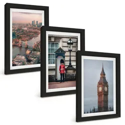 BILDER SET 3er Set - 20x30 cm Schwarzer Rahmen - London Bridge Guardian Big Ben