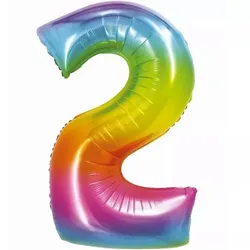 Folienballon in Regenbogenfarbe, 76 cm - Zahl 2