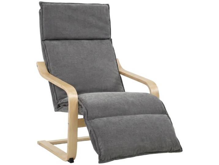 Fauteuil à bascule - Fauteuil lounge fauteuil de salon avec repos-pieds aspect lin fauteuil à bascule moderne gris foncé