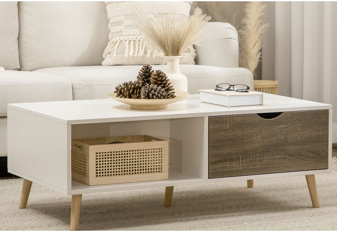Norden Home Four Leg Coffee Table with Storage White 39.5cm H X 106cm W X 58cm D