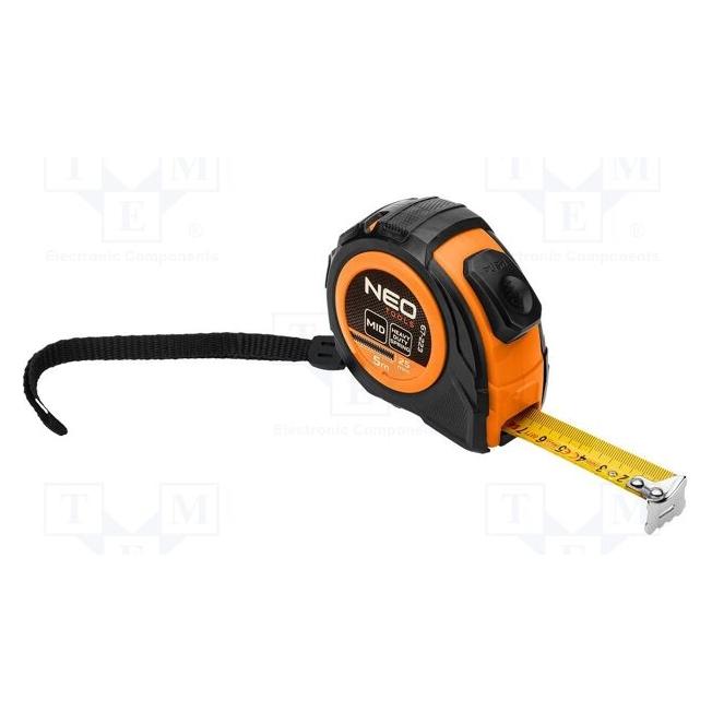 Neo Aufrollbares Stahlbandmass 5 m x 25 mm, selbstverriegelnd, zwei Stopptasten (5 m) (67-223)