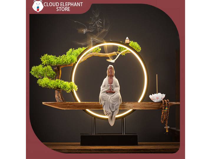 Lampe Zen Originale en Céramique Guanyin Bouddha, Ornements Lumineux Circulaires pour Salon, Artisanat Décoratif pour la Maison