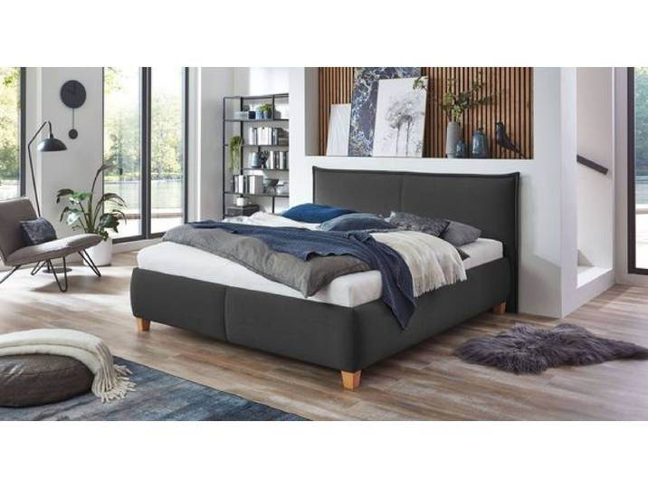 Polsterbett Adana Komfort Webstoff mit Bettkasten 200x200 cm Dunkelgrau klassischer Stil