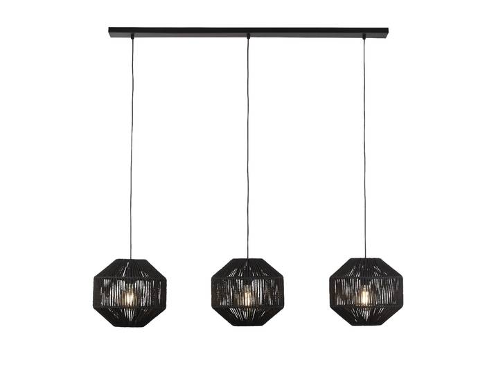 3-lichts hanglamp Wicker Searchlight - 11201-3BK