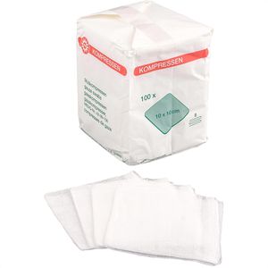 Nobamed Mullkompressen 863110, aus Baumwolle, unsteril, fusselfrei, mit Falzkanten, 8-lagig, 10 x 10 cm, 100 Stück