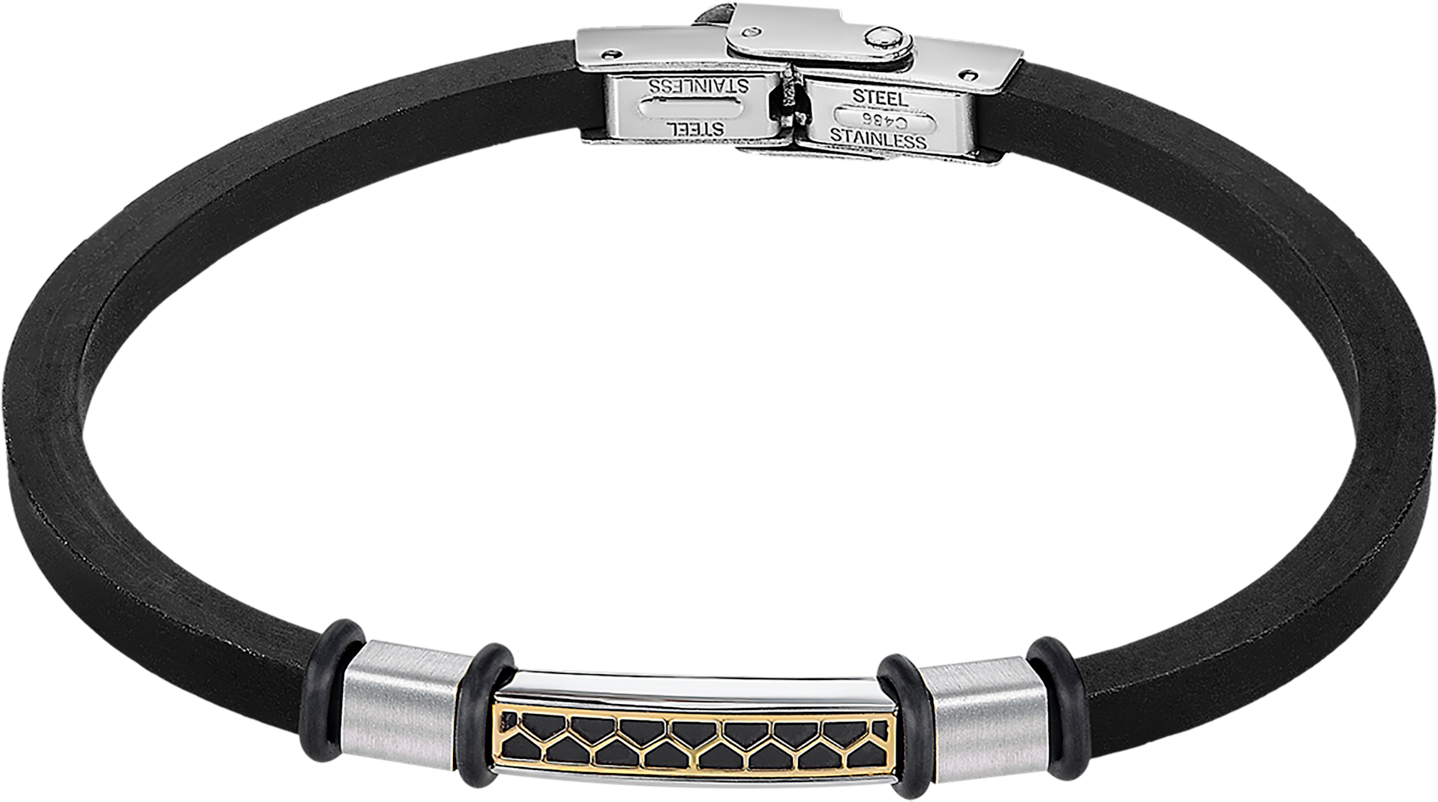 Armband LOTUS "Silent Impact", schwarz (schwarz, edelstahlfarben, gelbgoldfarben), Armbänder, 20cm, Edelstahl Kautschuk, Edelstahl, Kautschuk, Armband