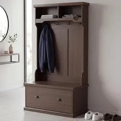 Garderobe MCW-P27, Flurgarderobe Holzgarderobe Sitzbank, 4 Haken Staufach Ablage Melamin 163x100x47cm ~ Walnuss-Optik