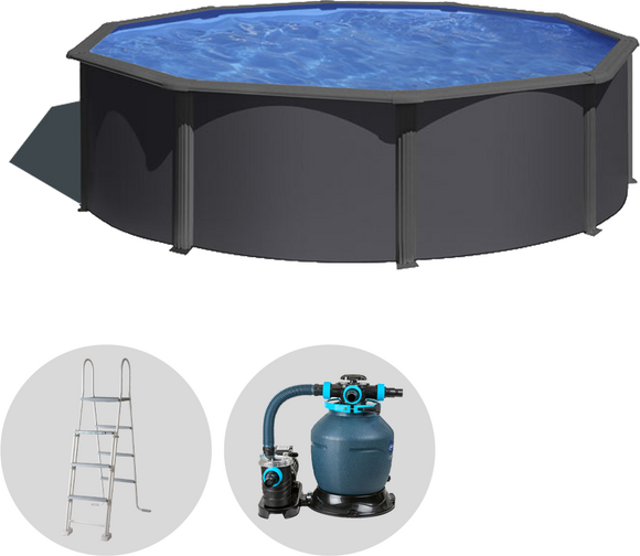 Gre Anthracite Ronde Ø460 x 120 cm - Piscine hors-sol en acier