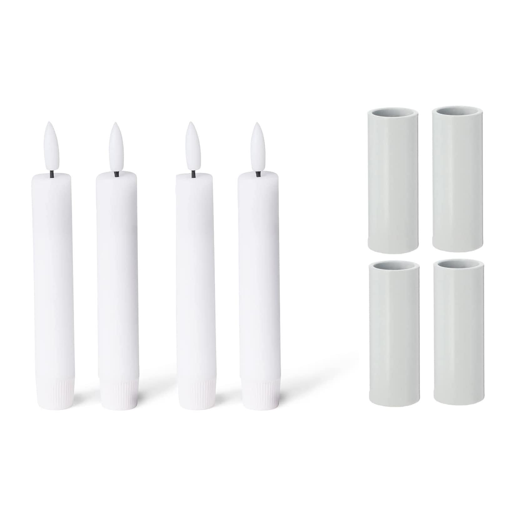Novaliv 4X Kerzenständer magnetisch 2 ,8x5cm Weiss mit Premium elektrisch batteriebetriebener LED-Stabkerze Wohnzimmerdekoration Kerzenhalter Magnet Tafelkerzen weihnachtliche Tischdekoration