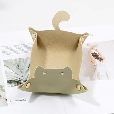 Uplift Essentials Creative Cat Shaped PU Leather Storage Tray And Desktop Organizer green