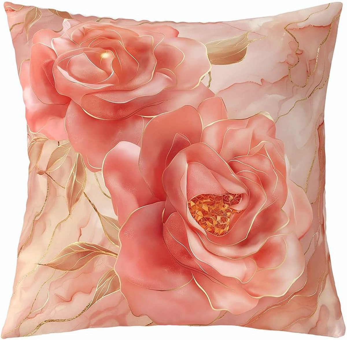 Sierkussensloop Roze Bloemen 45x45 cm - Botanische Kussenhoes voor Bank en Sierkussen
