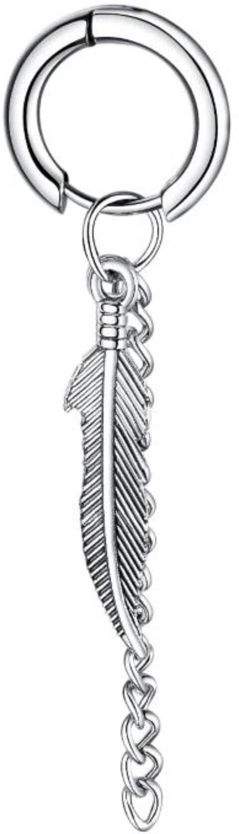 Single-Creole FIRETTI "Schmuck Geschenk Feder", schwarz (edelstahlfarben, schwarz), Ohrringe, Damen, 15mm, Edelstahl, Single-Creole, Einhänger abnehmbar edelstahlfarben, schwarz 15mm, Edelstahl
