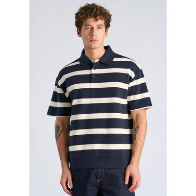 Poloshirt LINDBERGH "Poloshirt Oversize Fit", Herren, Gr. M, bunt (navy), Obermaterial: 85% Baumwolle, 15% Polyester, gestreift, oversize, Shirts