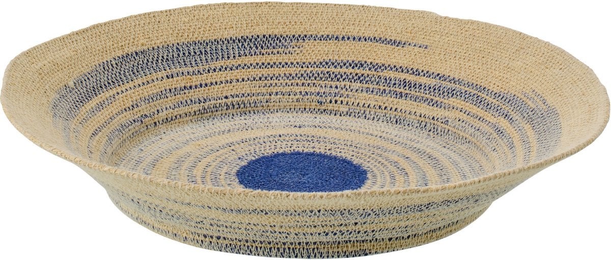J-Line Decoratieve gestreepte schaal van zeegras - naturel/blauw
