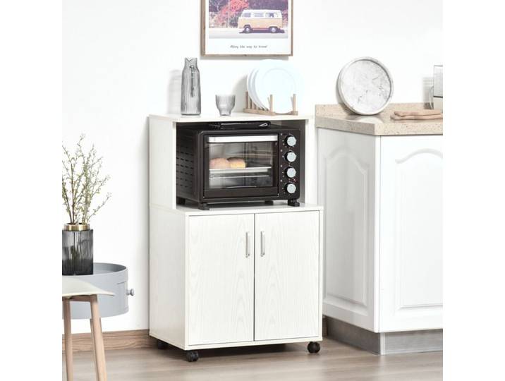 CollaHausse Meuble Cuisine Polyvalent à Roulettes Placard Étagère Micro-Ondes Blanc 60 4x40 3x97 cm