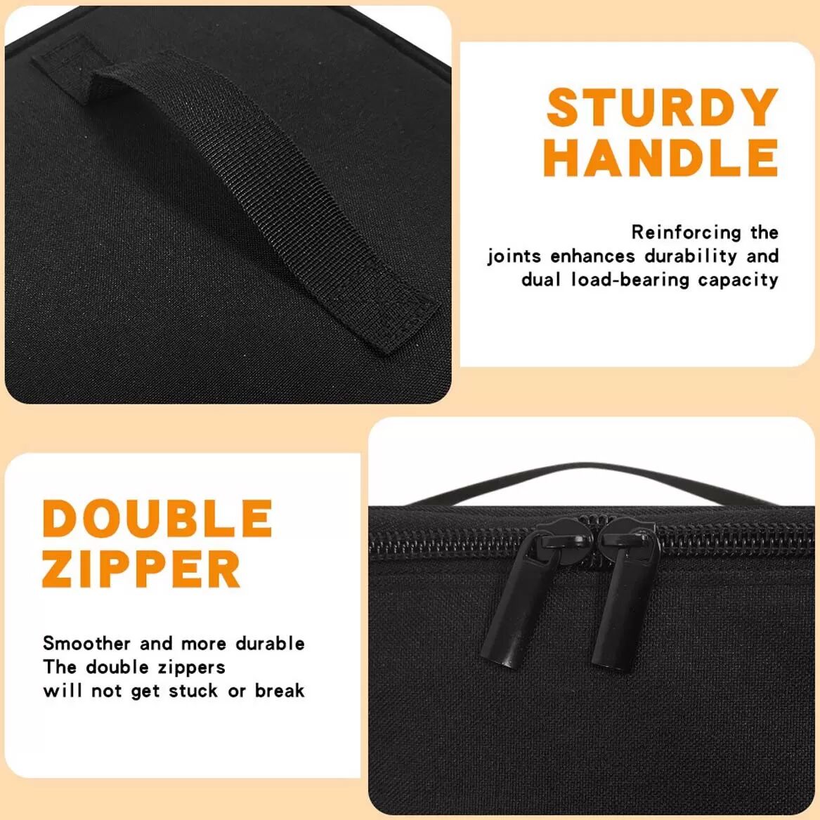INF Tragbare Outdoor-Picknick-Isolier-Snack-/Eiscreme-Kühltasche - Schwarz 600D Oxford-Gewebe