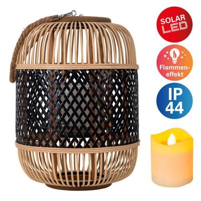 NÄVE LED Dekolicht "Korbinian", schwarz (schwarz natur), 1, Ø 27cm H: 38cm, 1 Stk., Leuchten, Rattankorb natur/schwarz mit Griff inkl. Solarkerze mit Flammeneffekt