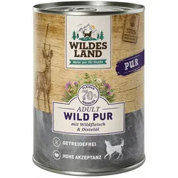 6x400 g Wildes Land PUR Adult Nassfutter für Hunde - Wild mit Distelöl