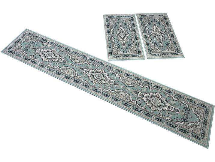 Bettumrandung GOODPRODUCT Oriental, Made in Belgium Gr. 14, grün, H:7mm, Obermaterial: 100% Polyester, Bettumrandungen, Bettumrandung, Läufer-Set, Kurzflor, Orient-Optik, mit Bordüre, pflegeleicht, elegant