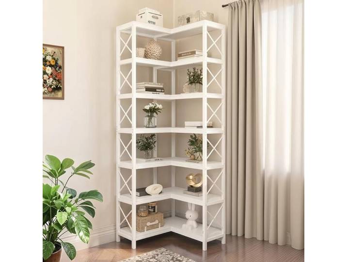 TOPESCT Bibliothèque d'angle 60 x 60 x 200 cm Grande étagère d'angle Industrielle étagère d'angle sur Pied Blanc