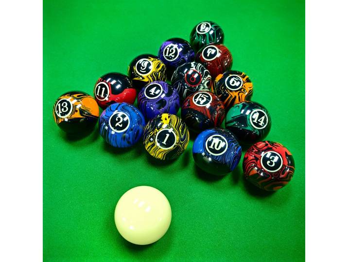 1 jeu de 16 billes de billard à motif marbré, billes de billard en résine de haute qualité de 57,2 mm/2,25 pouces