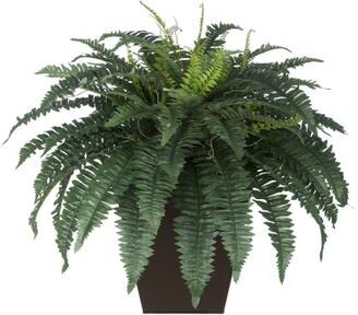 House of Silk Flowers Faux Fern in Square Zinc Planter