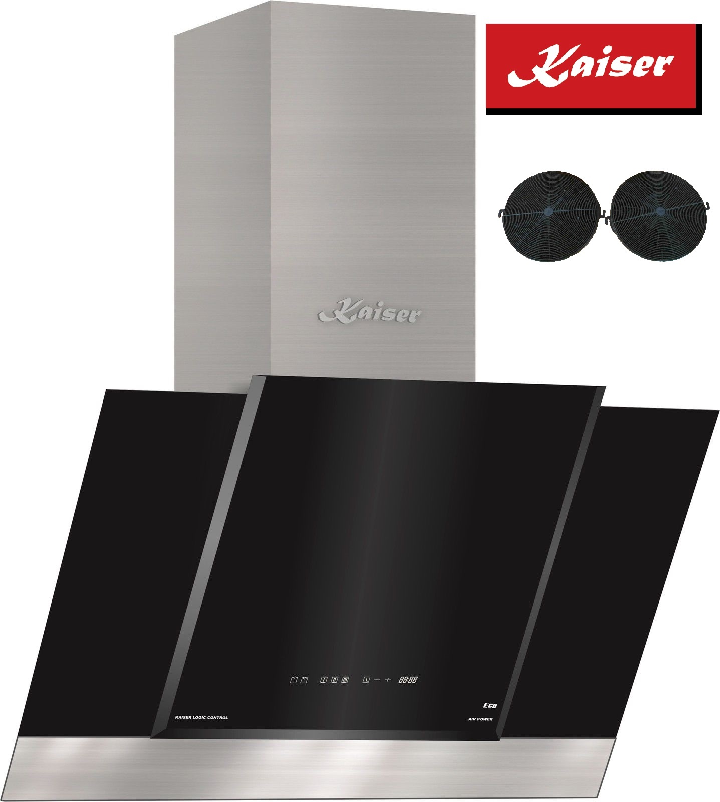 Kaiser AT 6438 F ECO Dunstabzugshaube 60cm kopffrei Wandhaube Schwarzglas 910m³/h TouchControl