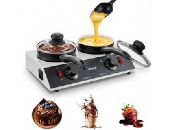VEVOR Schokoladenschmelzmaschine 2 x 1-Liter-Töpfe Schokoladenschmelztopf für Familienfeiern Feste und Hausgemachte Desserts, mit Separater Temperaturregelung, PTC-Heizung und Antihaftbeschichtung