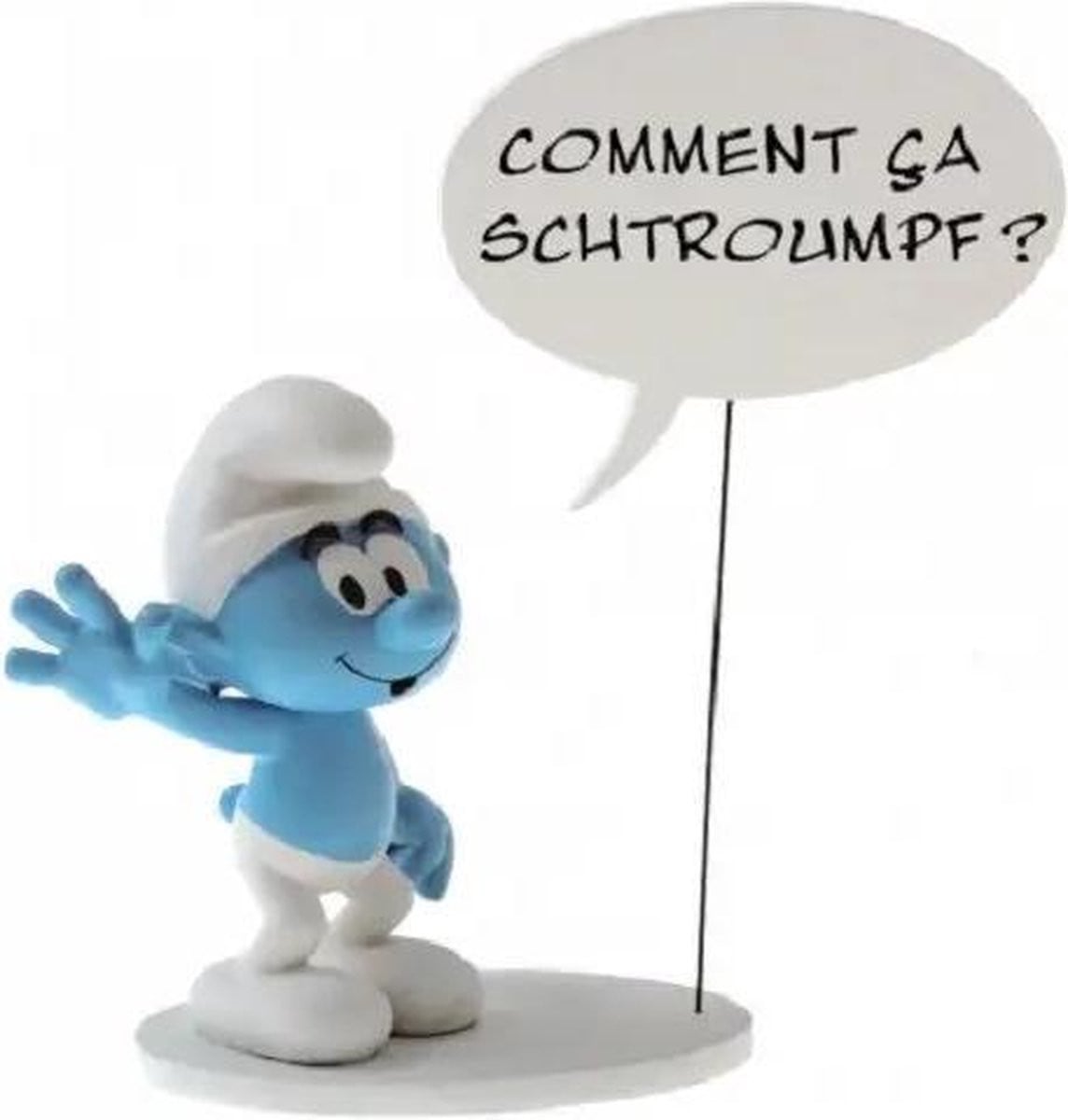 Plastoy Smurf met tekstballon Comment Ça Schtroumpf kunsthars 15 cm
