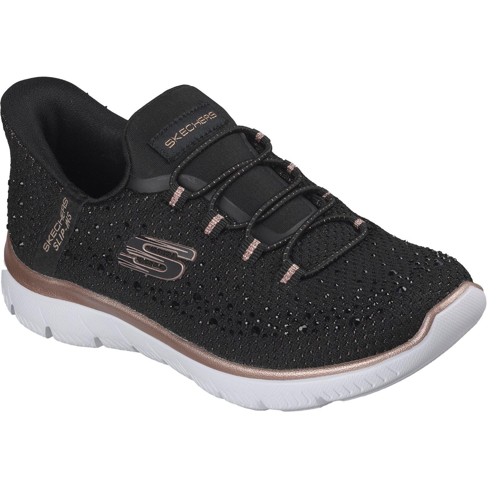 Skechers Summits Brilliant Shine Damen Schwarz Mesh/Roségold Akzent Sneaker