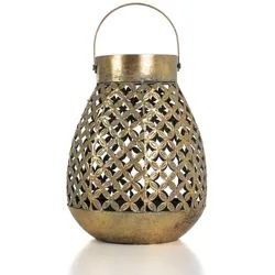 Moritz Laterne Windlicht Metall antikgold H 28 cm orientalisch Blumenmuster klappbarer Griff Garten Terrasse Wohnzimmer Eventdekoration