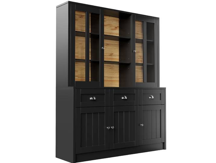 Armoire haute en panneau de particules avec portes en acrylique noir