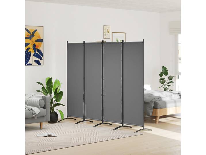Outsunny Paravent 4 Panneaux 221x172cm Polyester Gris Foncé