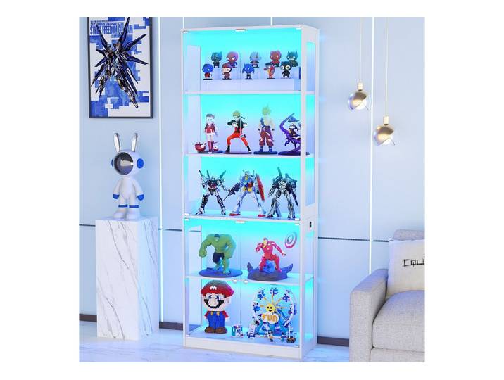 VOWNER Glasvitrine mit 3-Farben-LED - Bewegungssensor (1-St) 5 übereinanderliegende Regale, 80x204x35 cm